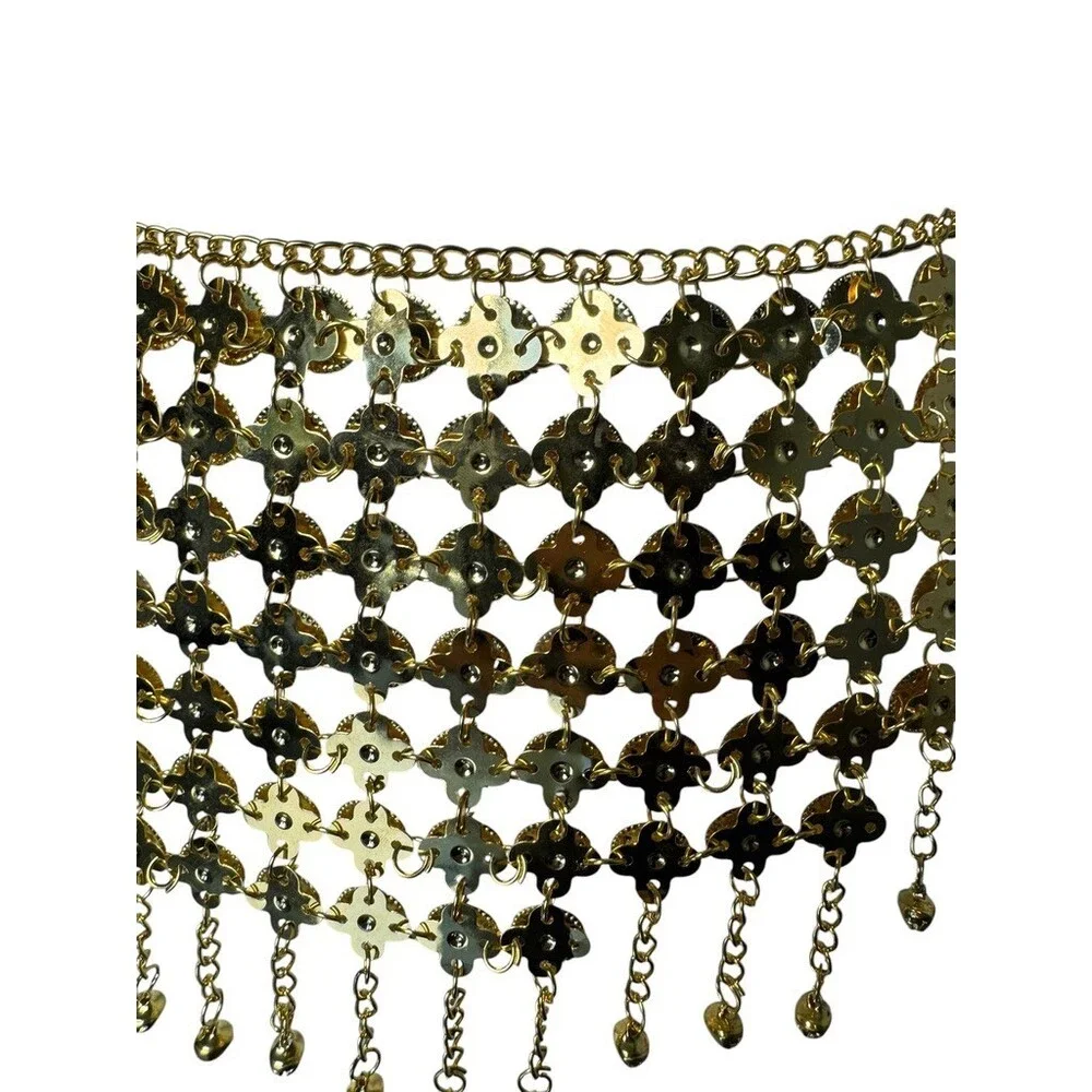 intage Y2K Indian Coin Fringe Belly Dance Belt Gold Tone Chainmail Festival